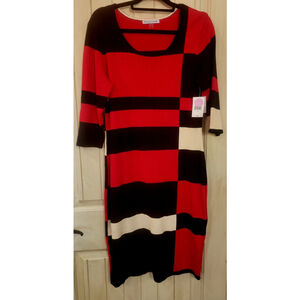Danny & Nicole Striped Knit Sweater Dress Long Sleeve Red Black Women's XL NWT